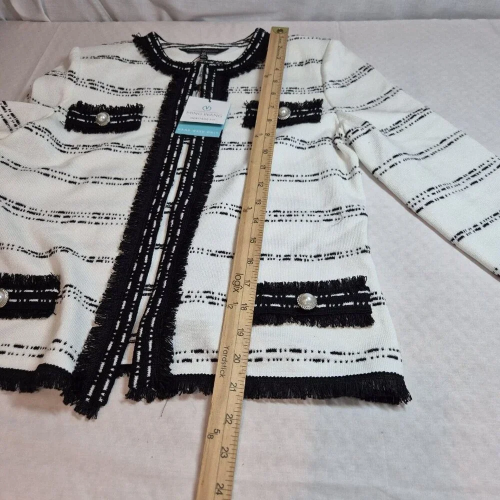Ming Wang Women's Size XS Striped Blazer Jacket Black White ¾ Sleeve  (42) - Picture 9 of 15